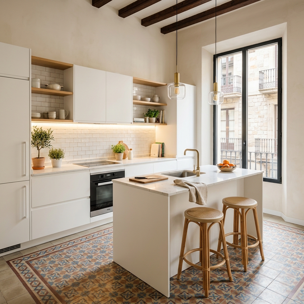 Cocina moderna abierta al salón reformada en Valencia | Reformas Integrales Valencia